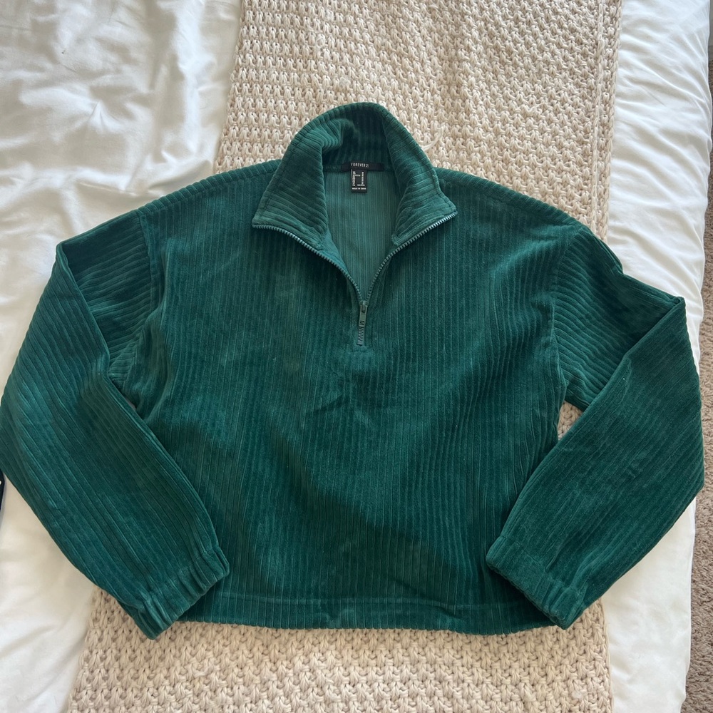 Green corduroy quarter zip jacket